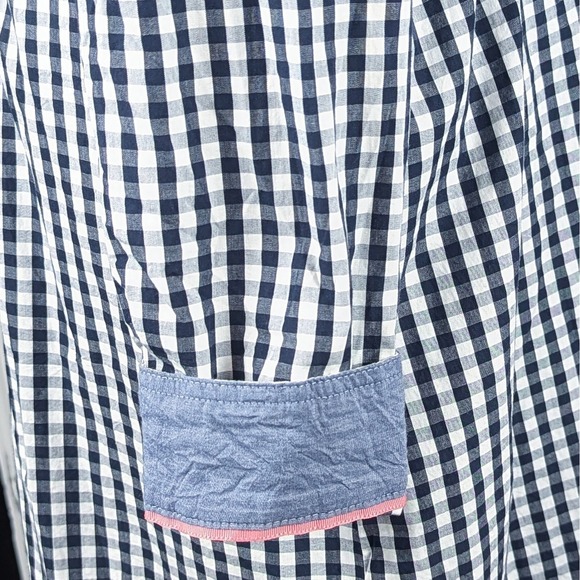 Gingham Midi Shirt Dress Large Navy White Flip Cuff 100% Cotton Country Cottage - Picture 8 of 10
